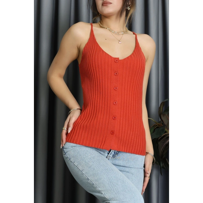 Önü Düğmeli Askılı Triko Yelek Kırmızı - 71740.444.