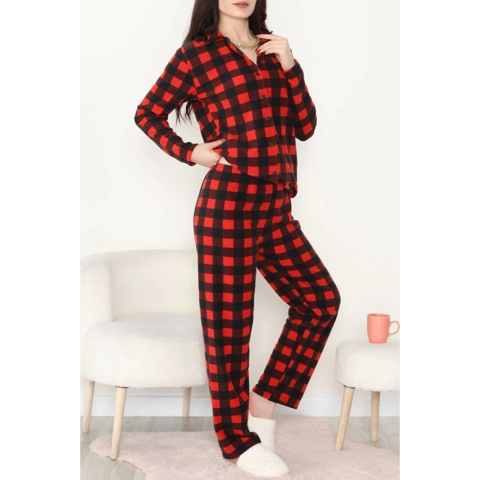 Önü Düğmeli Polar Takım Kırmızıekose - 451.1287.