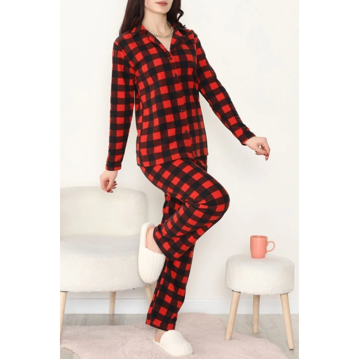 Önü Düğmeli Polar Takım Kırmızıekose - 451.1287.