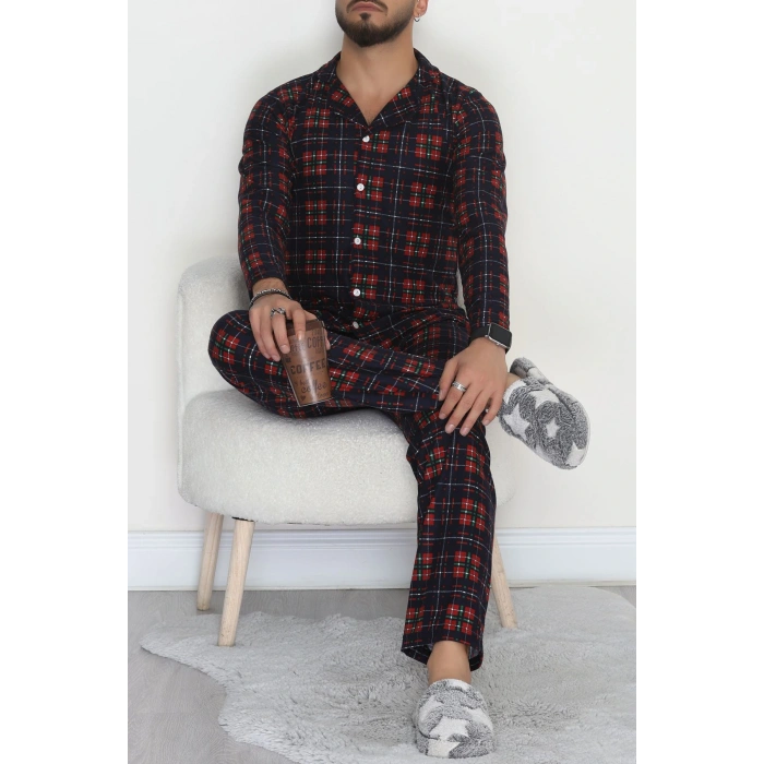 Önü Düğmeli Süet Erkek Pijama Takımı Lacikırmızı - 42662.2028.