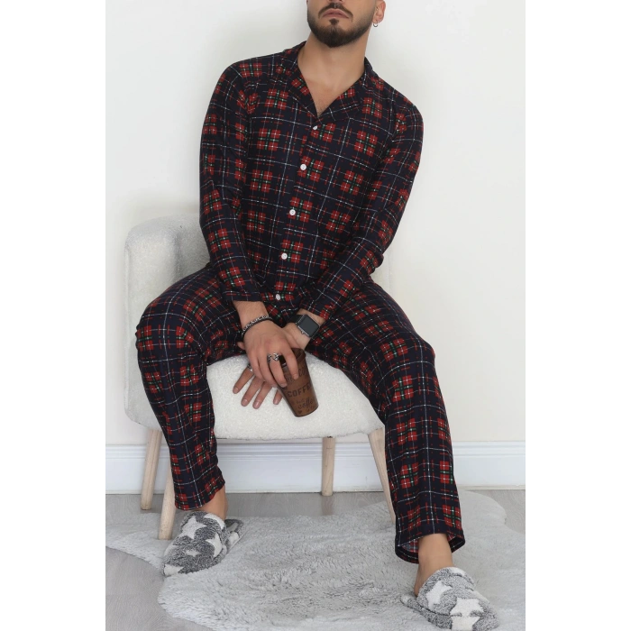 Önü Düğmeli Süet Erkek Pijama Takımı Lacikırmızı - 42662.2028.