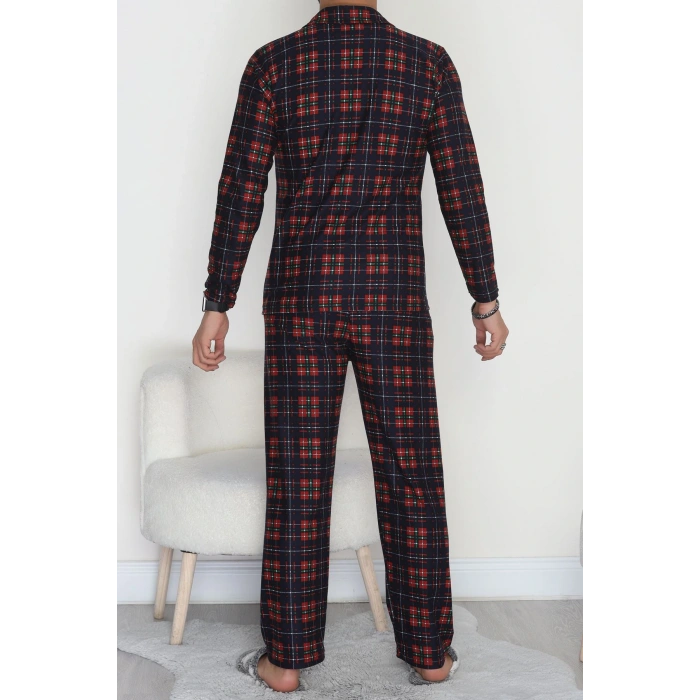 Önü Düğmeli Süet Erkek Pijama Takımı Lacikırmızı - 42662.2028.