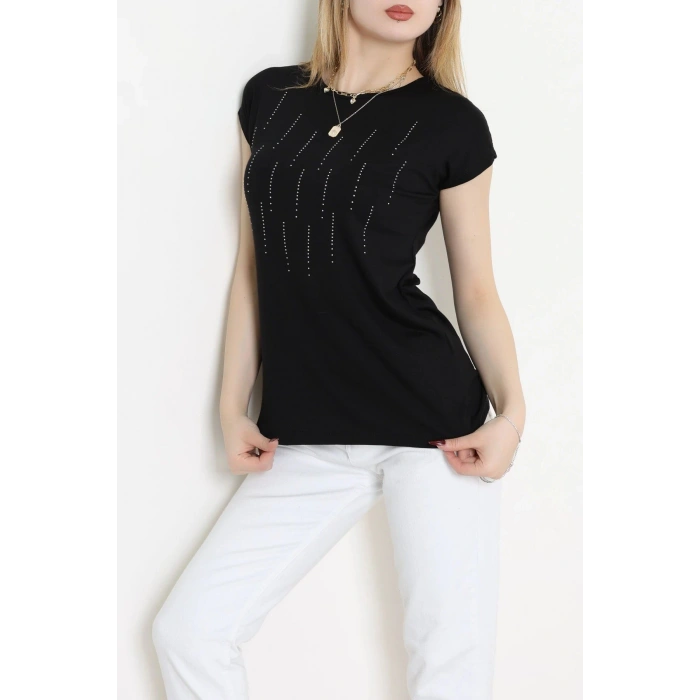 Önü Taş Detaylı Bluz Siyah - 43987.599.