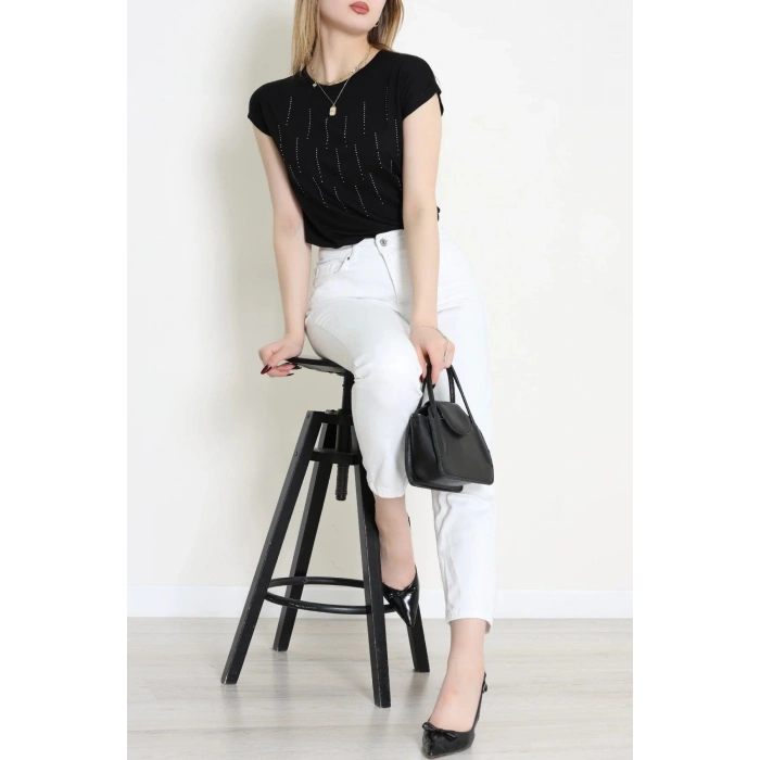 Önü Taş Detaylı Bluz Siyah - 43987.599.