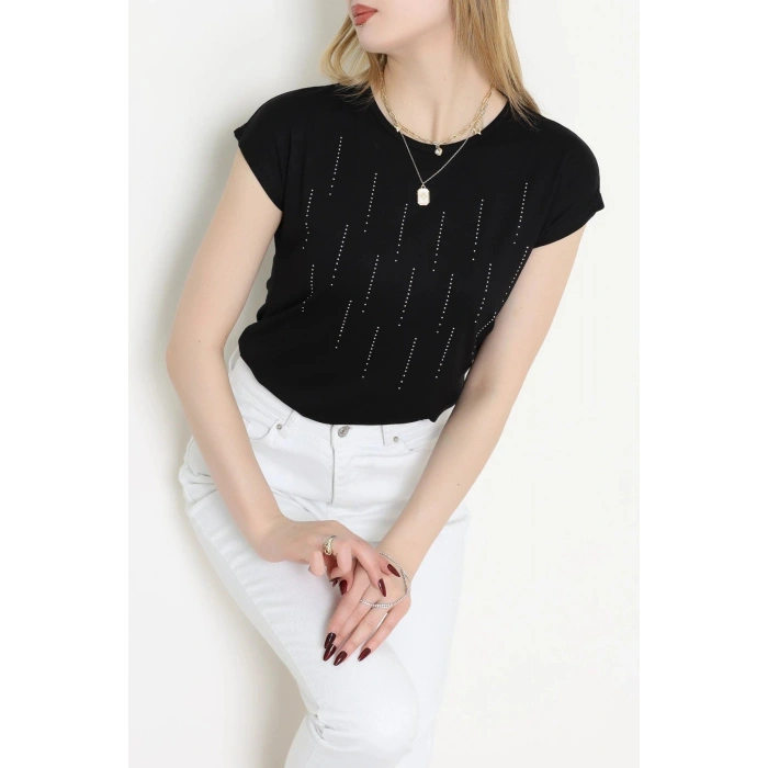 Önü Taş Detaylı Bluz Siyah - 43987.599.