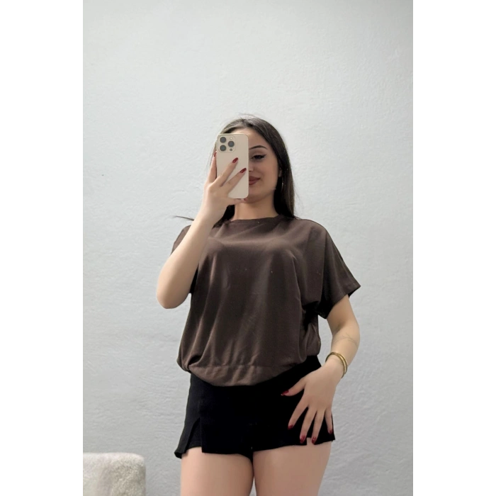 Örme Modal Çıtçıtlı Bluz Acıkahve - 71335.1567.