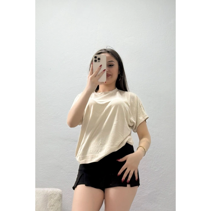 Örme Modal Çıtçıtlı Bluz Bej - 71335.1567.