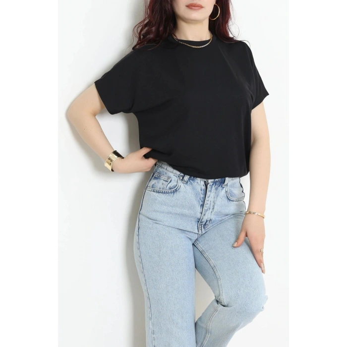 Örme Modal Çıtçıtlı Bluz Siyah - 71335.1567.