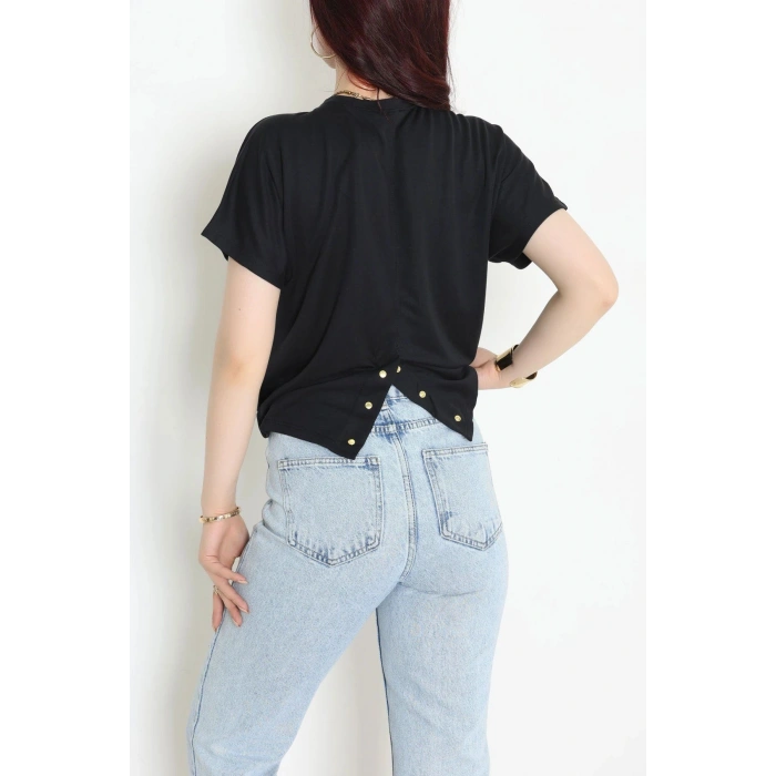 Örme Modal Çıtçıtlı Bluz Siyah - 71335.1567.