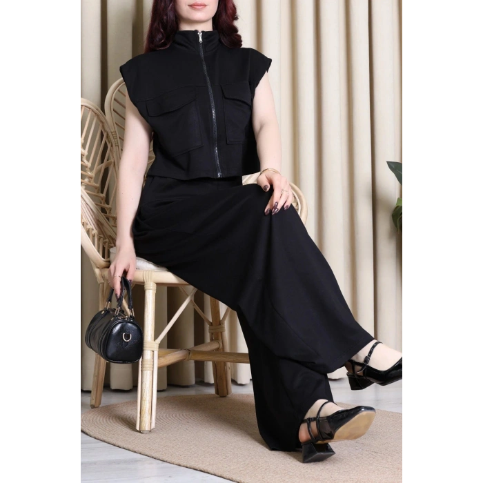 Örme Modal Yelekli Takım Siyah - 55132.701.