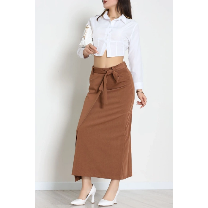 Ottoman Kuşaklı Etek Açıkkahve - 60623.2126.