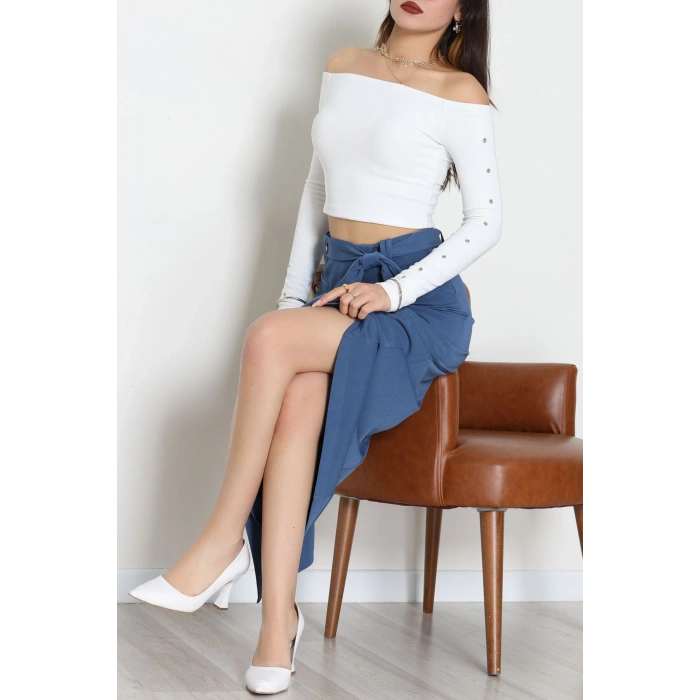 Ottoman Kuşaklı Etek İndigo - 60623.2126.