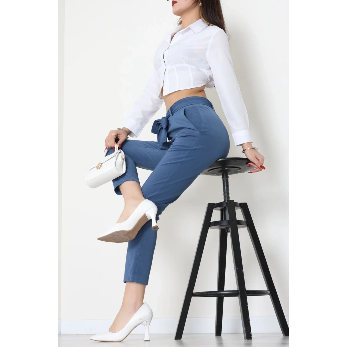 Ottoman Kuşaklı Pantolon İndigo - 1824.2126.