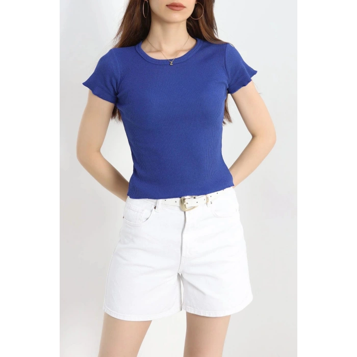 Overlok Detaylı Tişört Saks - 90340.1567.