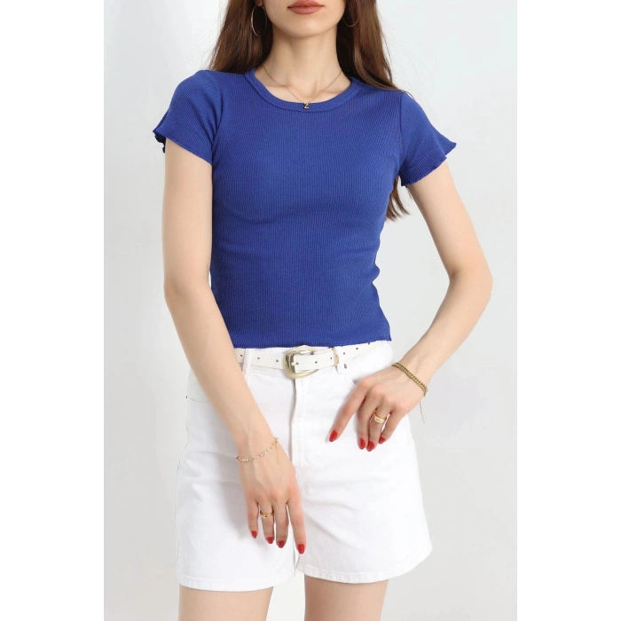 Overlok Detaylı Tişört Saks - 90340.1567.