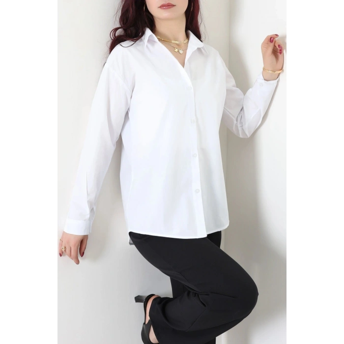 Oversize Poplin Kadın Gömlek Beyaz - 80245.2118.