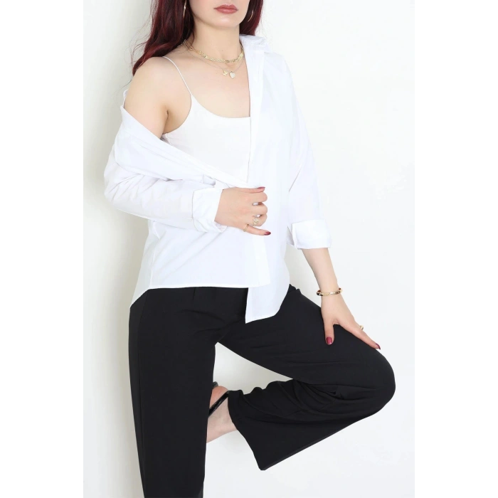 Oversize Poplin Kadın Gömlek Beyaz - 80245.2118.