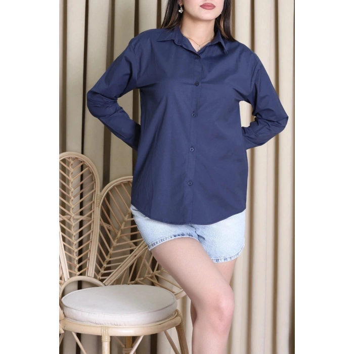 Oversize Poplin Kadın Gömlek Lacivert - 80245.2118.