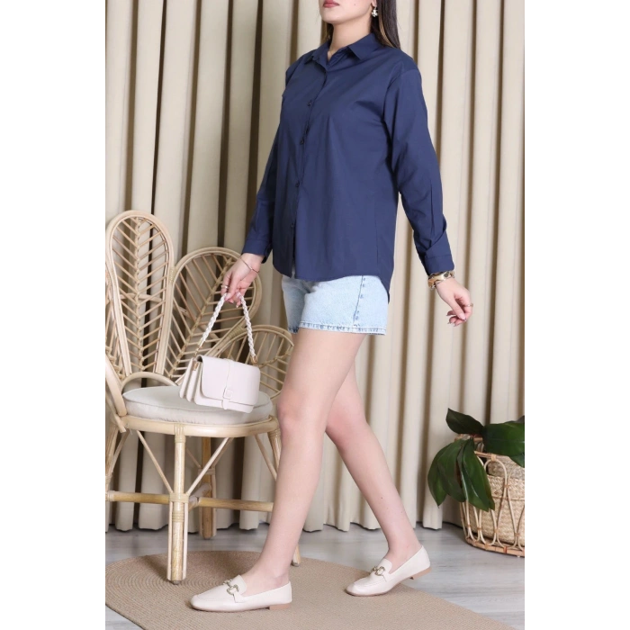 Oversize Poplin Kadın Gömlek Lacivert - 80245.2118.
