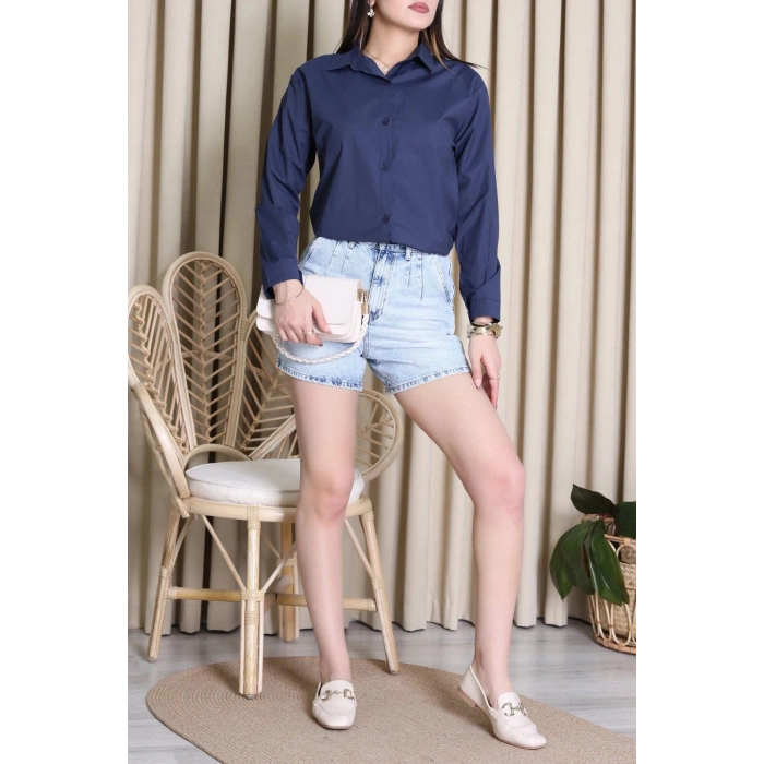 Oversize Poplin Kadın Gömlek Lacivert - 80245.2118.