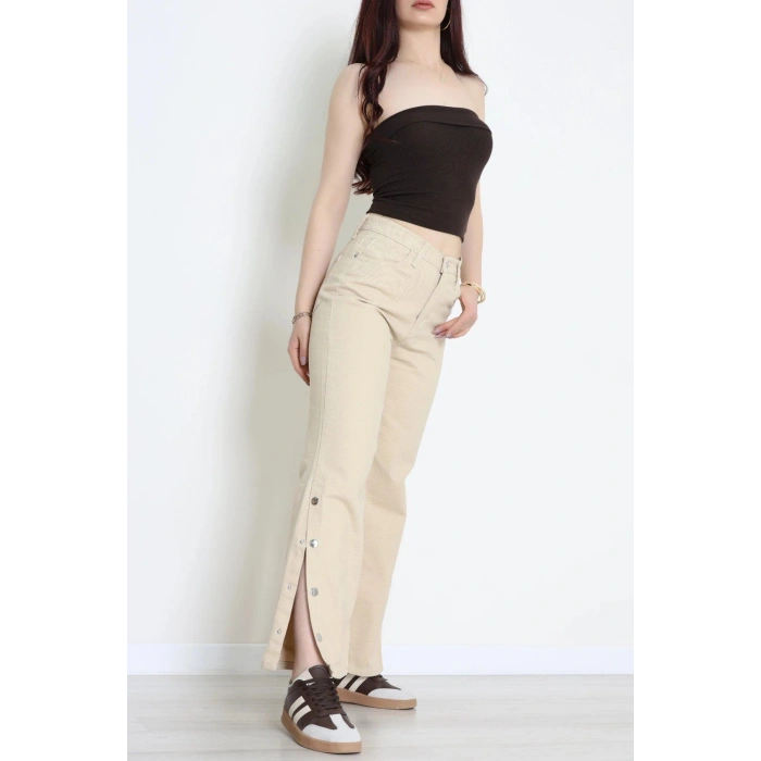 Paça Çıtçıtlı Palazzo Kot Pantolon Bej - 410390.2141.