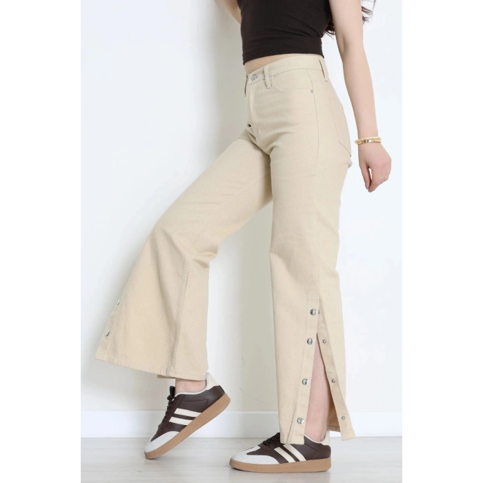 Paça Çıtçıtlı Palazzo Kot Pantolon Bej - 410390.2141.