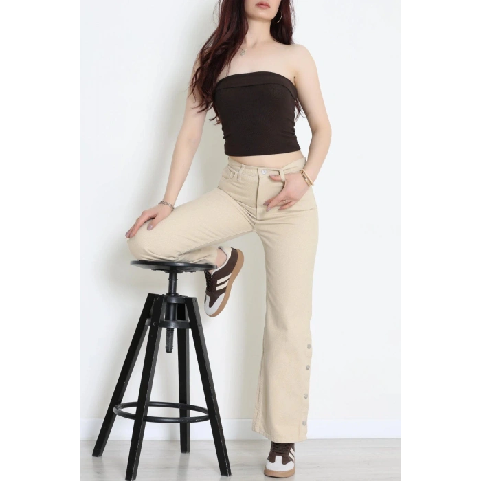 Paça Çıtçıtlı Palazzo Kot Pantolon Bej - 410390.2141.