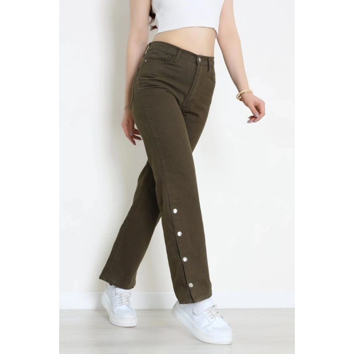 Paça Çıtçıtlı Palazzo Kot Pantolon Haki - 410390.2141.