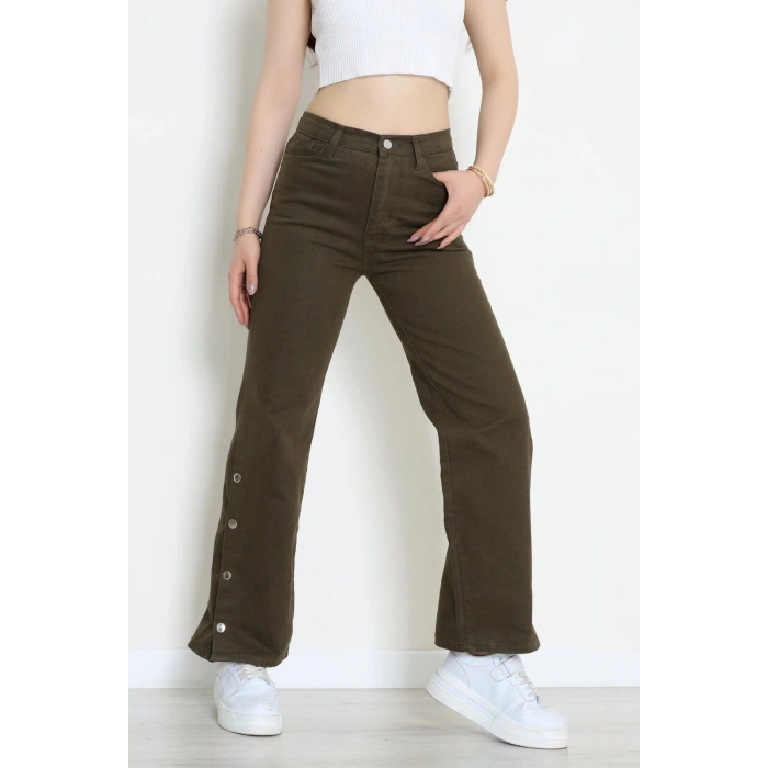 Paça Çıtçıtlı Palazzo Kot Pantolon Haki - 410390.2141.