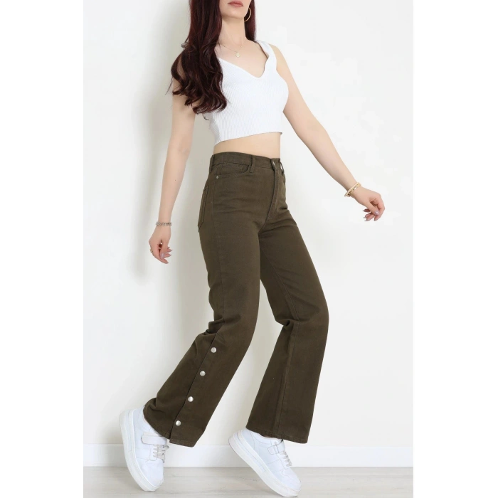 Paça Çıtçıtlı Palazzo Kot Pantolon Haki - 410390.2141.