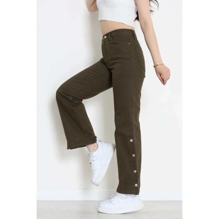 Paça Çıtçıtlı Palazzo Kot Pantolon Haki - 410390.2141.