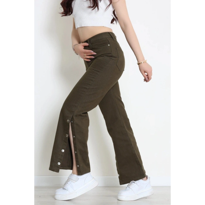 Paça Çıtçıtlı Palazzo Kot Pantolon Haki - 410390.2141.
