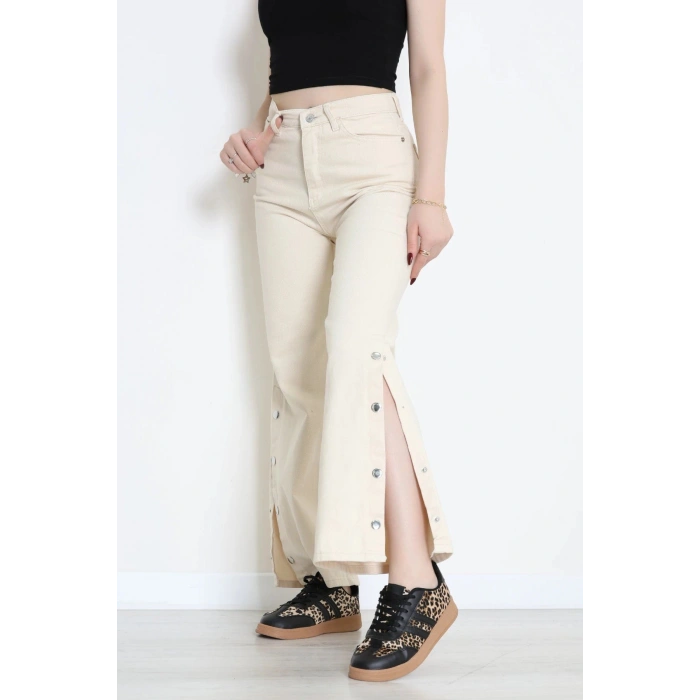 Paça Çıtçıtlı Palazzo Kot Pantolon Krem - 410390.2141.