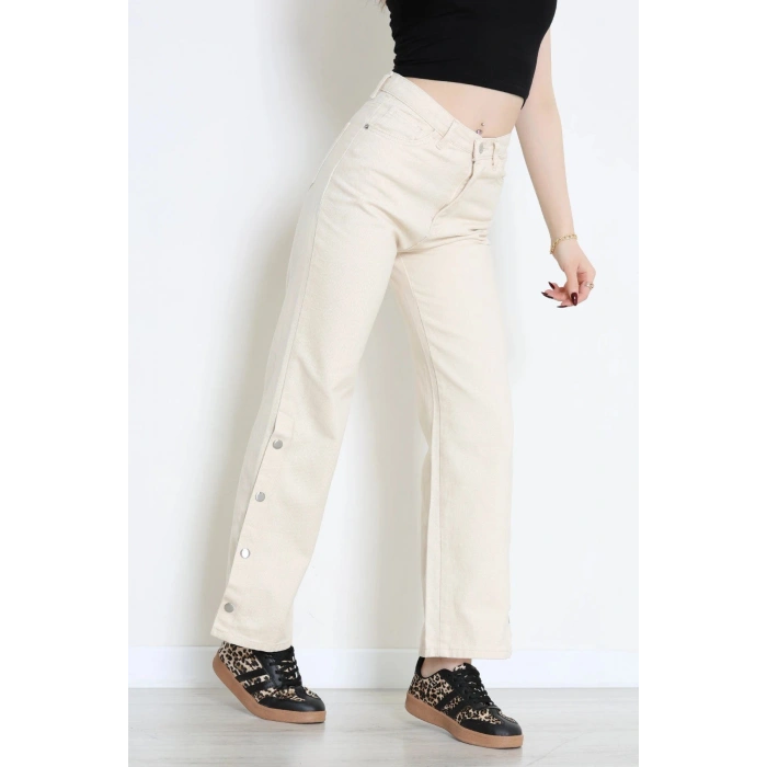 Paça Çıtçıtlı Palazzo Kot Pantolon Krem - 410390.2141.