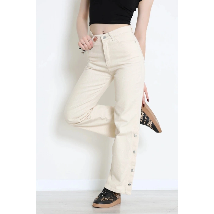 Paça Çıtçıtlı Palazzo Kot Pantolon Krem - 410390.2141.