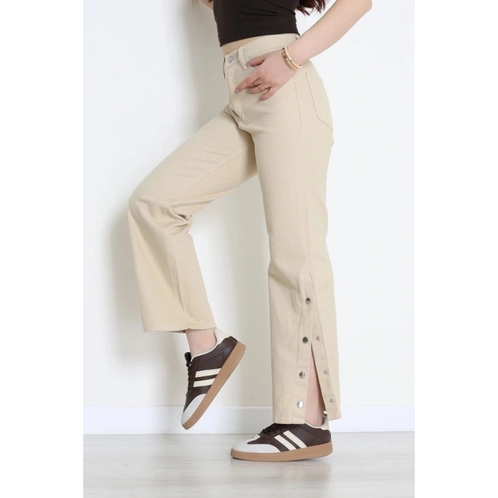 Paça Çıtçıtlı Palazzo Kot Pantolon Taş - 410390.2141.