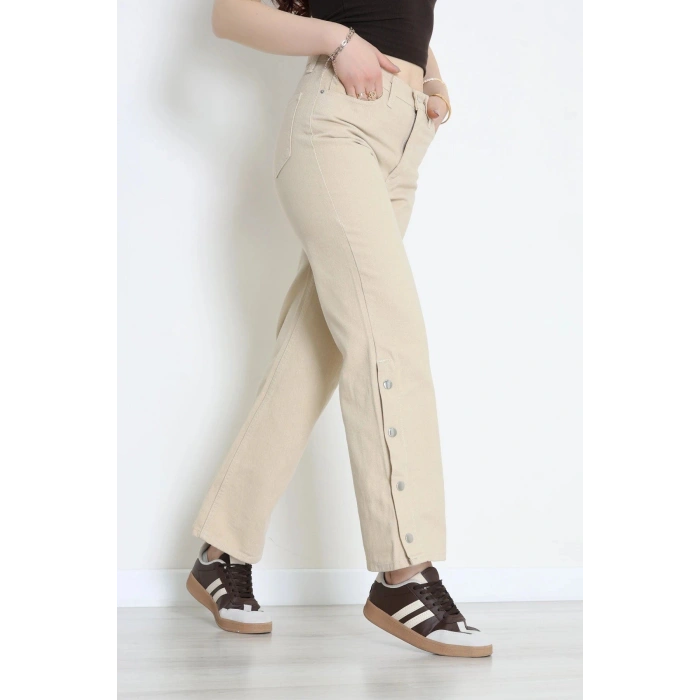 Paça Çıtçıtlı Palazzo Kot Pantolon Taş - 410390.2141.