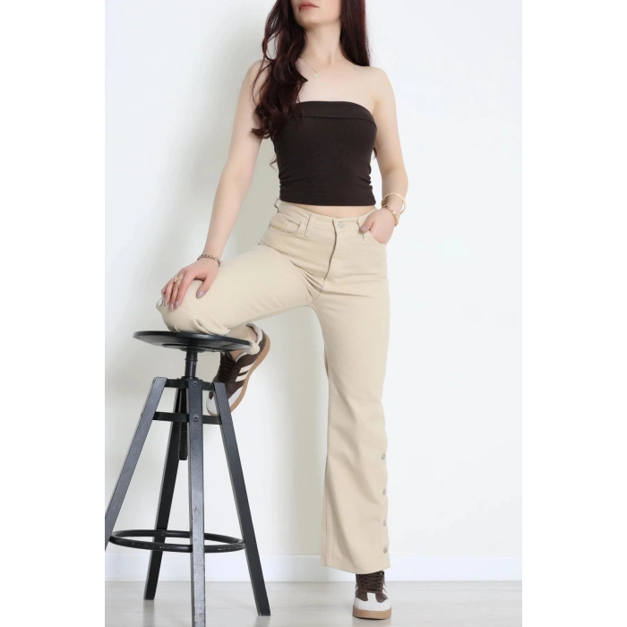 Paça Çıtçıtlı Palazzo Kot Pantolon Taş - 410390.2141.