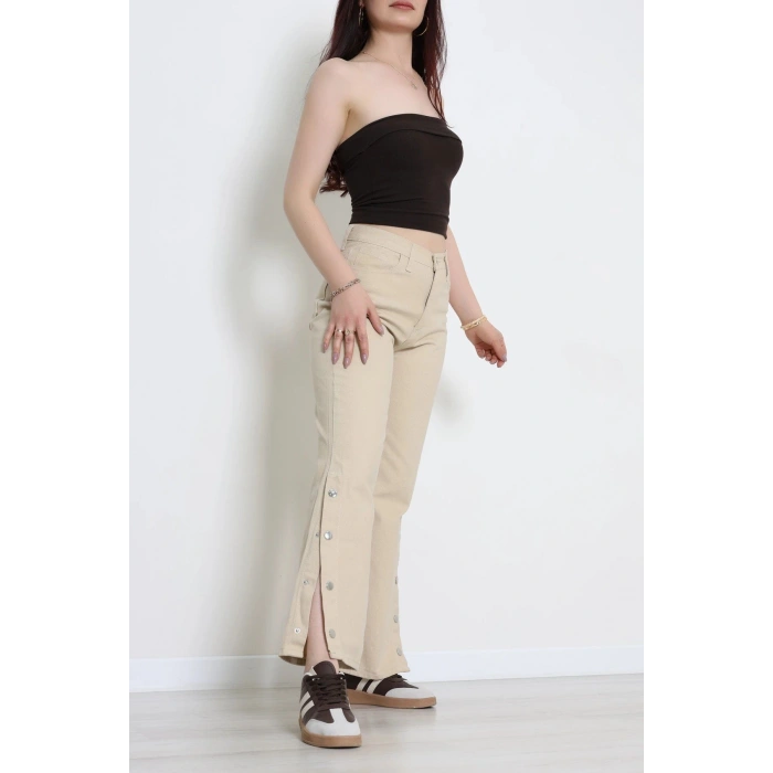 Paça Çıtçıtlı Palazzo Kot Pantolon Taş - 410390.2141.