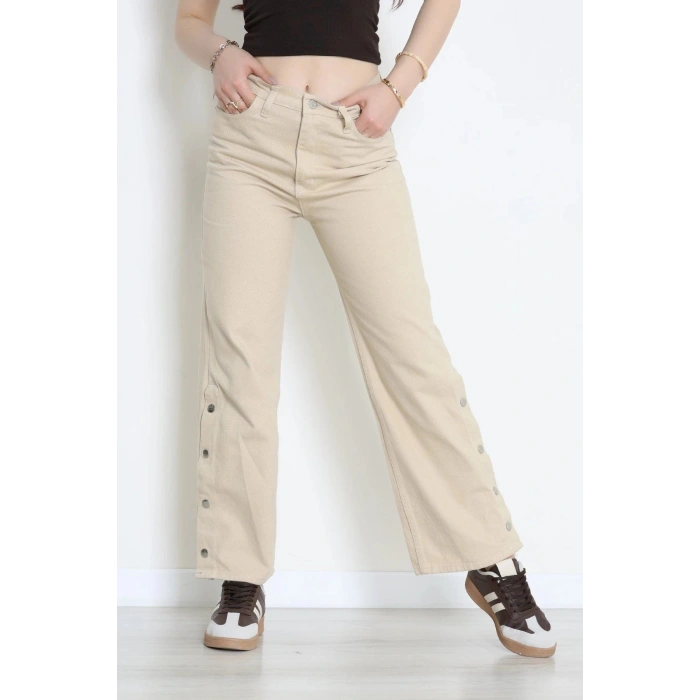 Paça Çıtçıtlı Palazzo Kot Pantolon Taş - 410390.2141.
