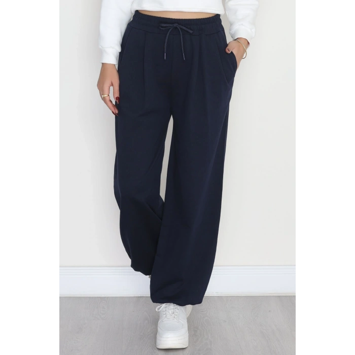 Paça Lastikli 2 İplik Pileli Eşofman Altı Lacivert - 52008.1857.