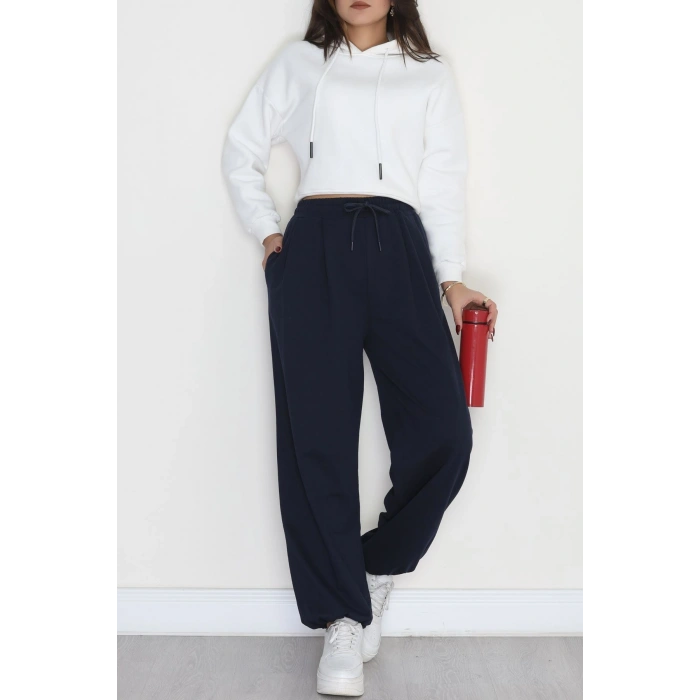 Paça Lastikli 2 İplik Pileli Eşofman Altı Lacivert - 52008.1857.