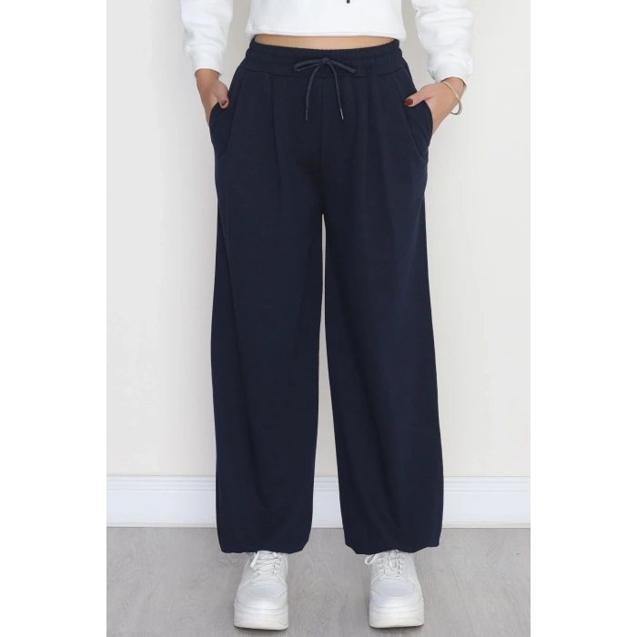 Paça Lastikli 2 İplik Pileli Eşofman Altı Lacivert - 52008.1857.