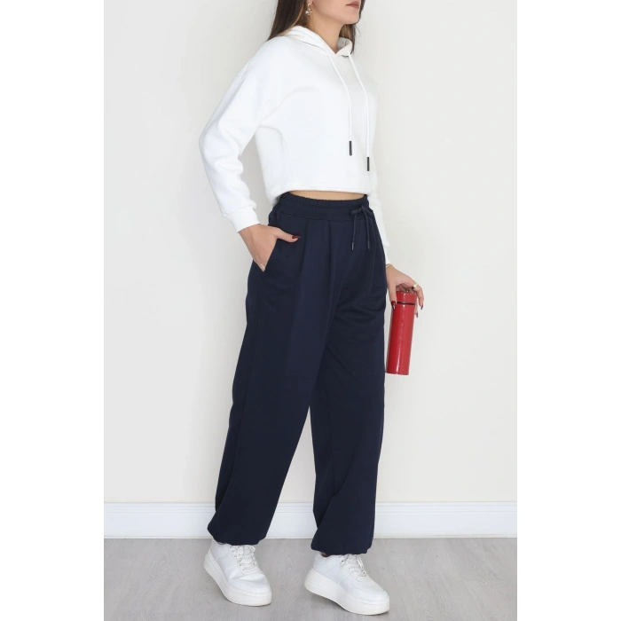 Paça Lastikli 2 İplik Pileli Eşofman Altı Lacivert - 52008.1857.