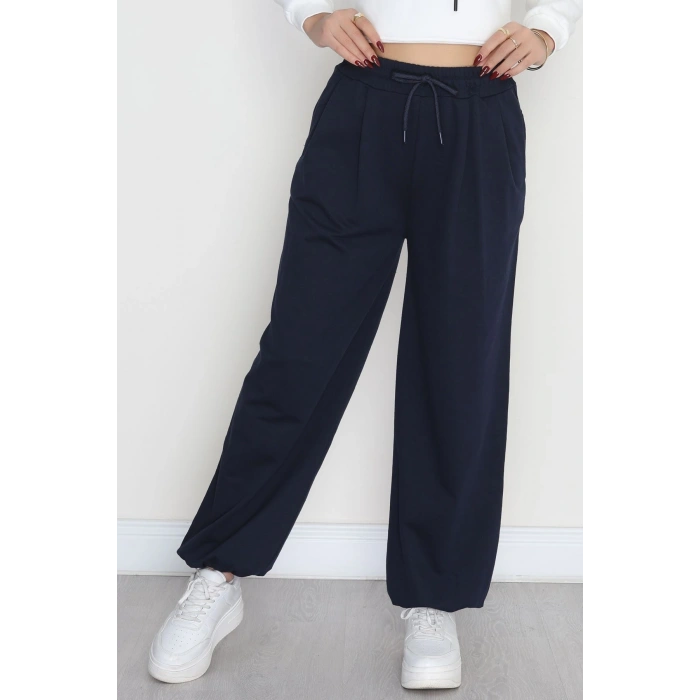 Paça Lastikli 2 İplik Pileli Eşofman Altı Lacivert - 52008.1857.