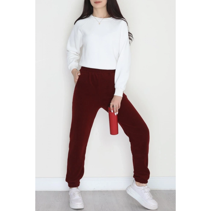 Paça Lastikli Polar Eşofman Altı Bordo - 51001.053.
