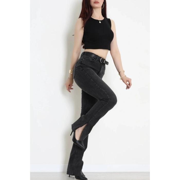 Paça Yırtmaçlı Straight Kot Pantolon Füme - 2902885.1968.