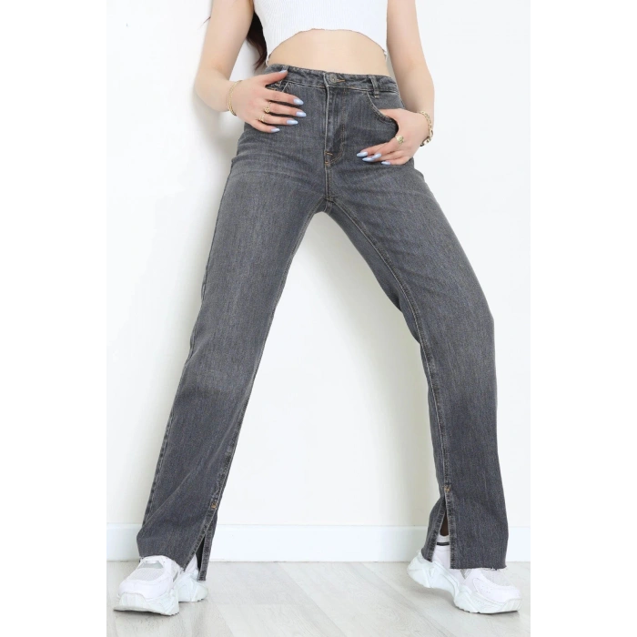 Paça Yırtmaçlı Straight Kot Pantolon Füme - 33645.1566.