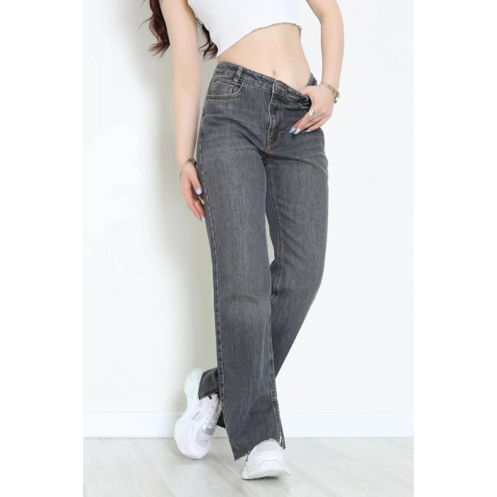 Paça Yırtmaçlı Straight Kot Pantolon Füme - 33645.1566.