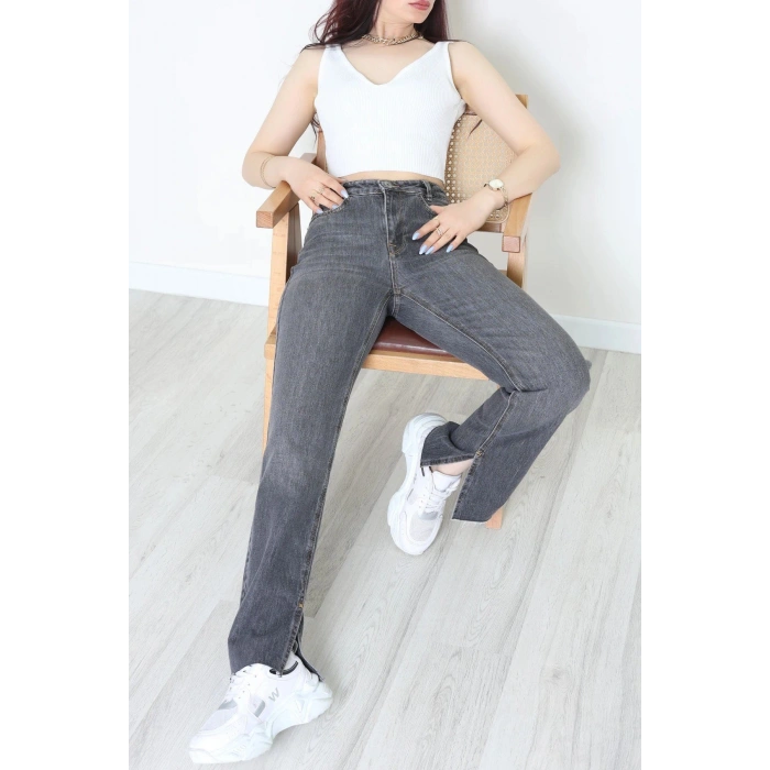 Paça Yırtmaçlı Straight Kot Pantolon Füme - 33645.1566.